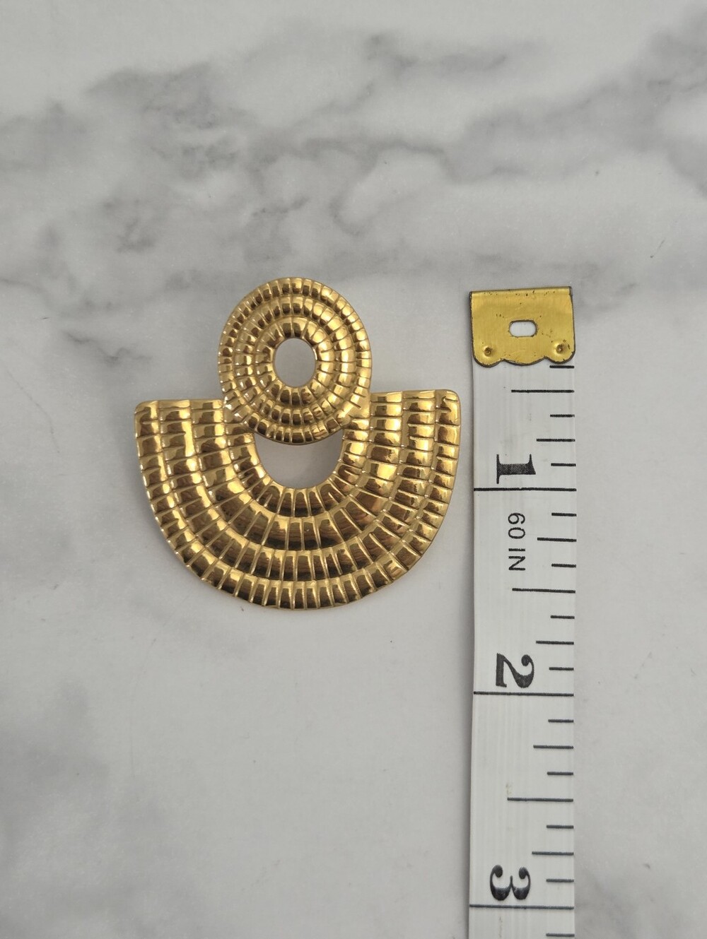 Stainless Steel Gold Textured Geometric Fan Drop Earrings - Picture 10 of 11